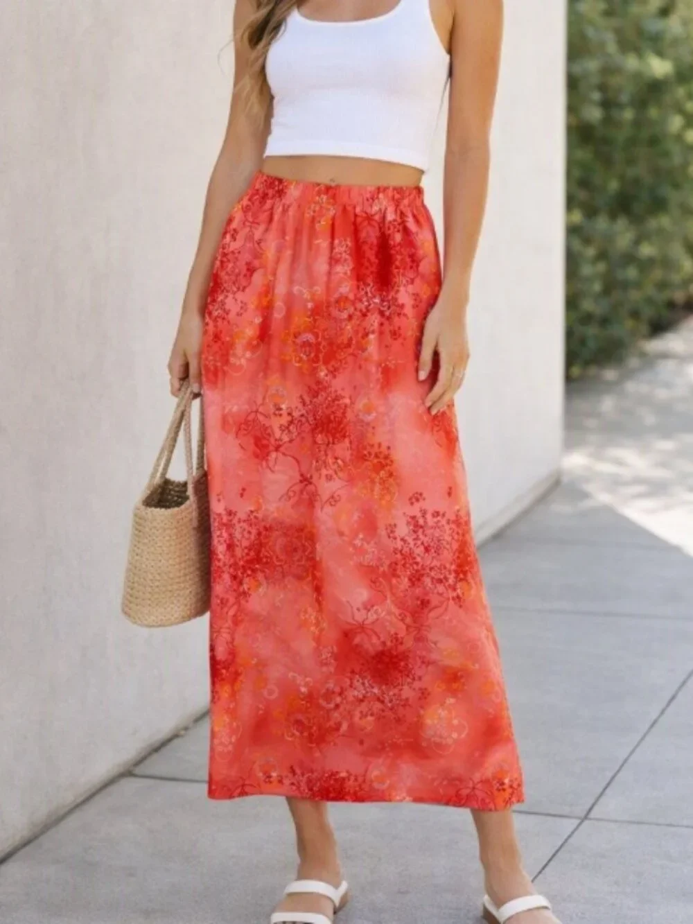 Vintage Lee City Elements Coral Floral Midi Skirt M Boho Cottagecore USA Made
